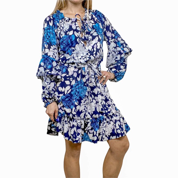 Misa Los Angeles Dress Mini Floral White Blue Nehda Botanical Size Medium - Picture 3 of 15